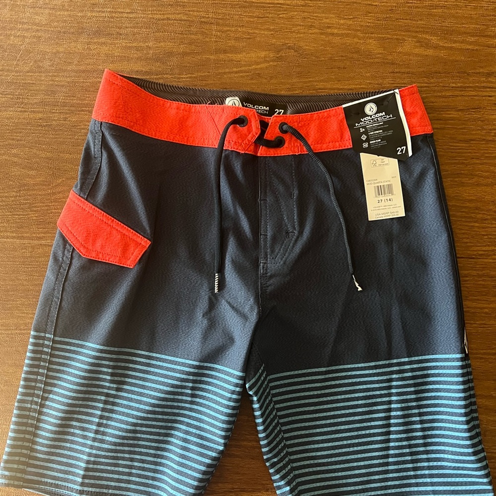 Volcom Men's Red and Navy Board Shorts